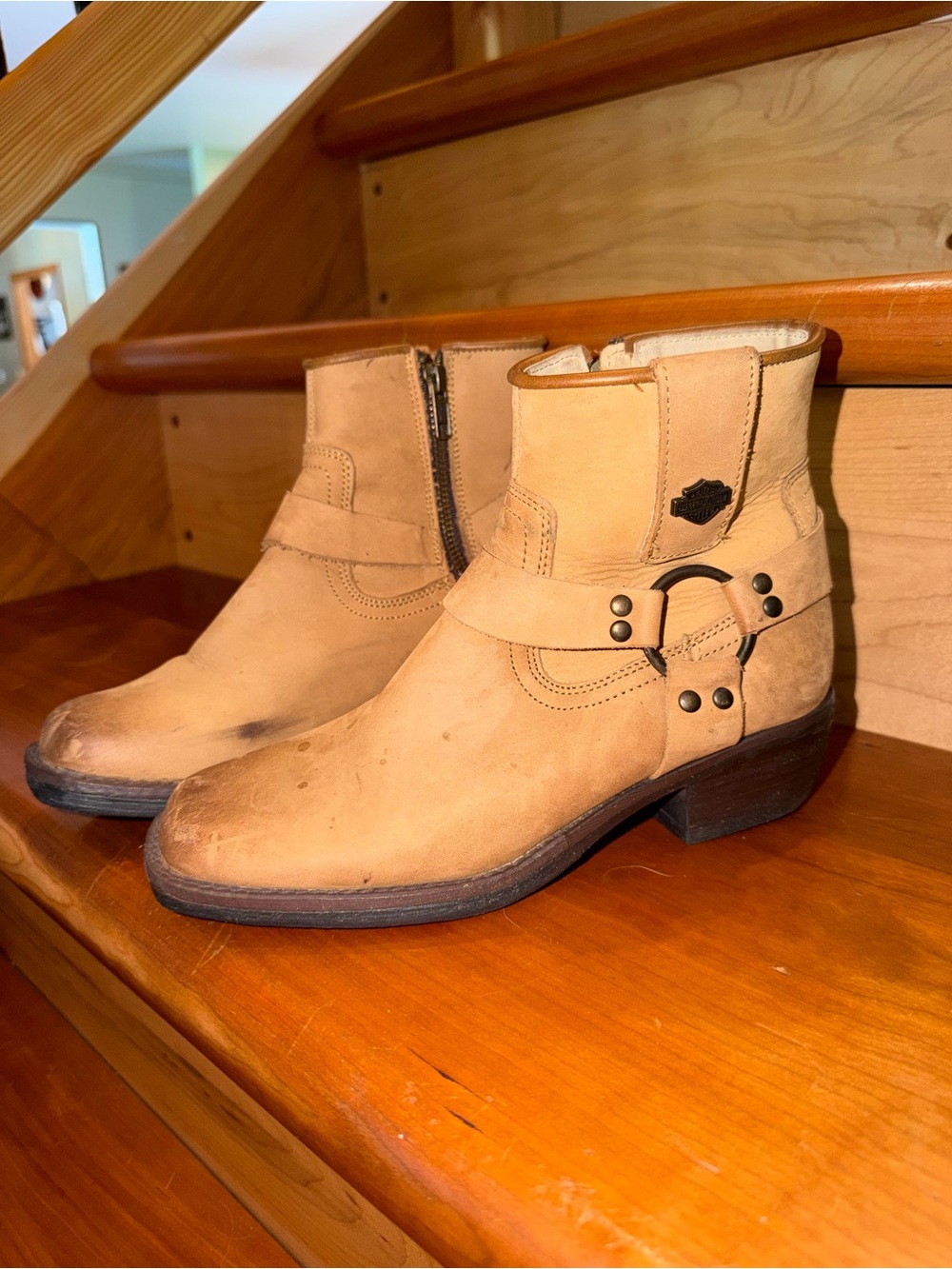 Harley-Davidson Tan Leather Women's Harness Ankle Boots